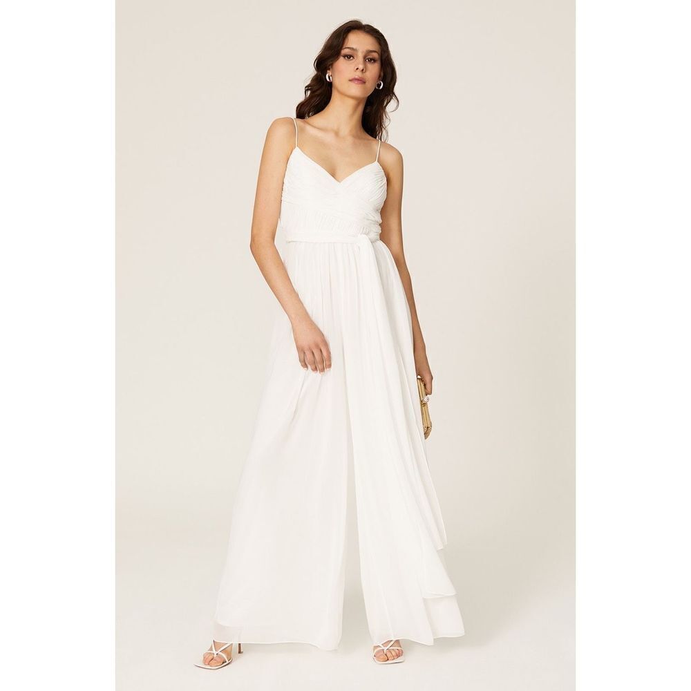 Ieena For Mac Duggal White Wide Leg Ruched Bridal Wedding Jumpsuit Womens Size L